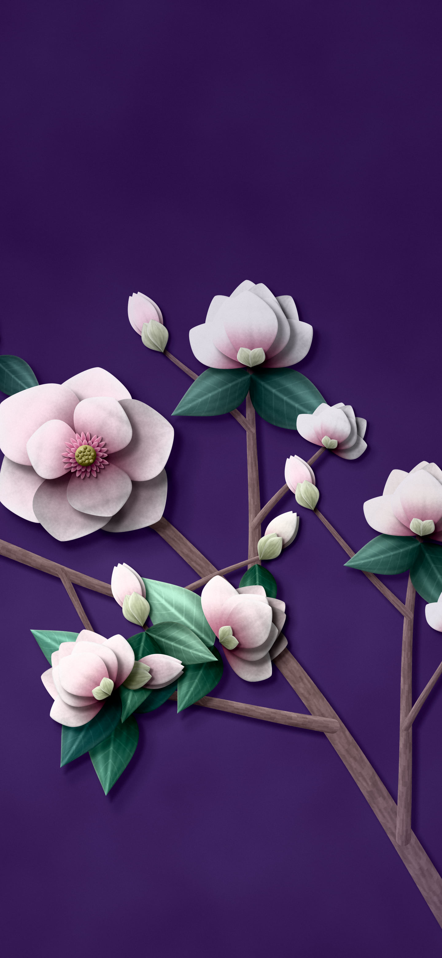 Dark Purple Paper Magnolia Branch wallpaper for iPhone and Android