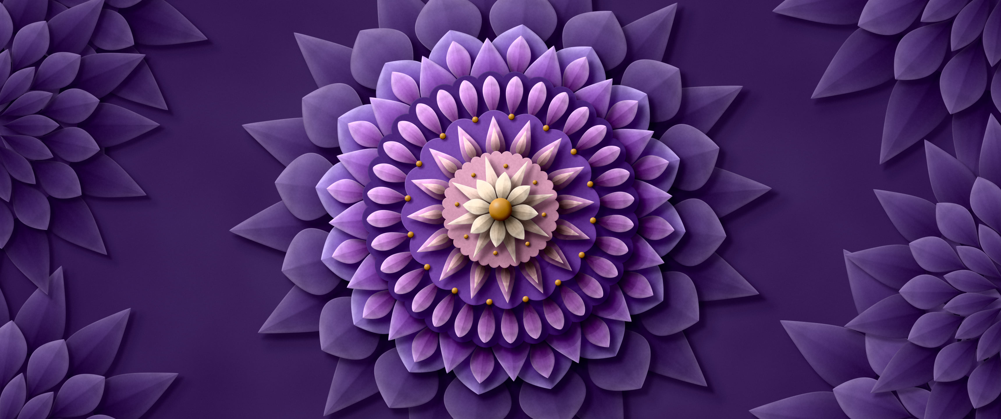 Dark Purple Paper Mandala ultrawide wallpaper, 3440 × 1440