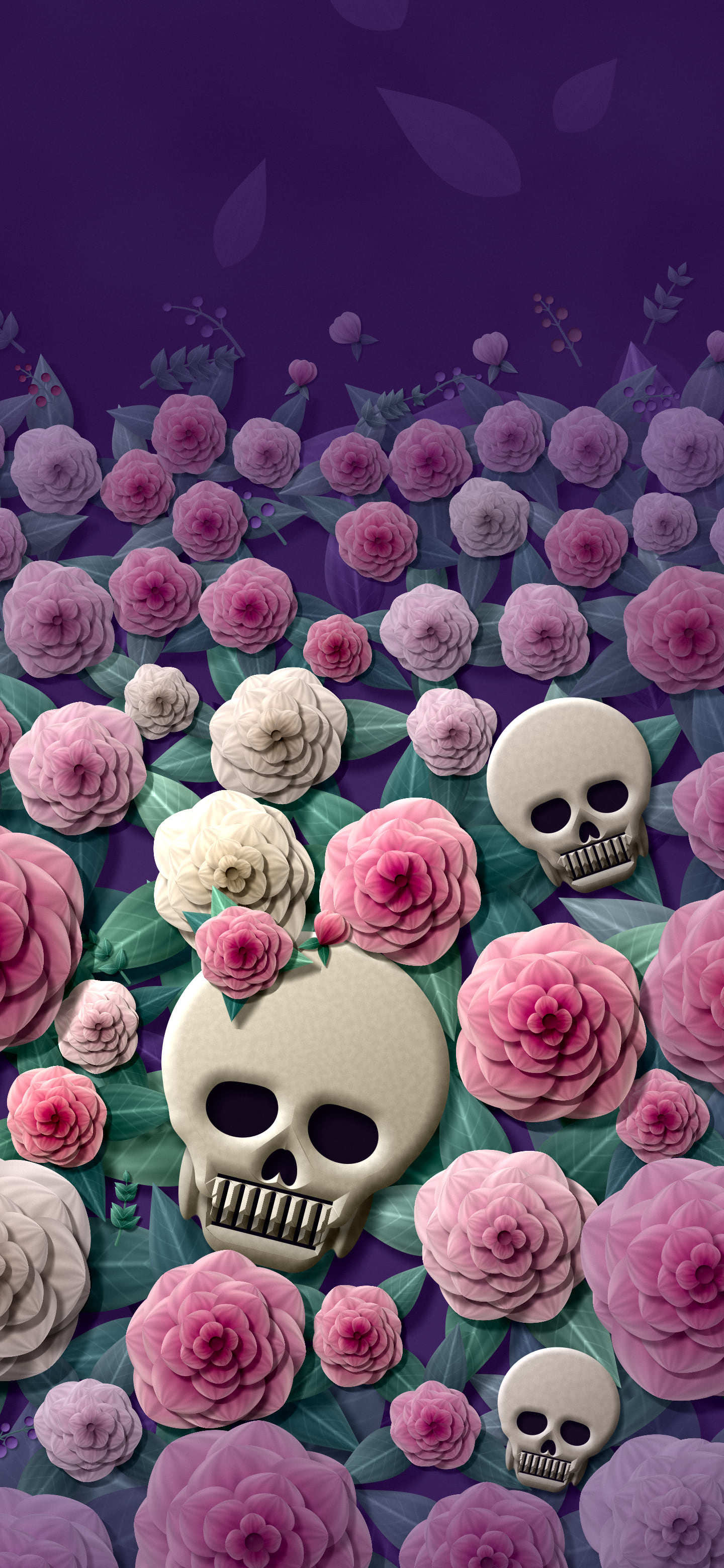 Dark Purple Paper Skulls and Roses wallpaper for iPhone and Android