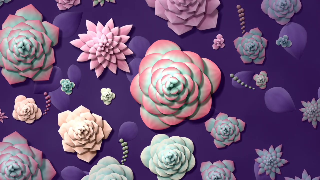 Dark Purple Paper Succulents desktop wallpaper in 4K