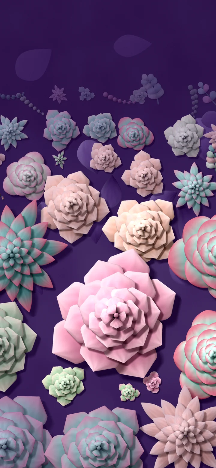 Dark Purple Paper Succulents wallpaper for iPhone and Android