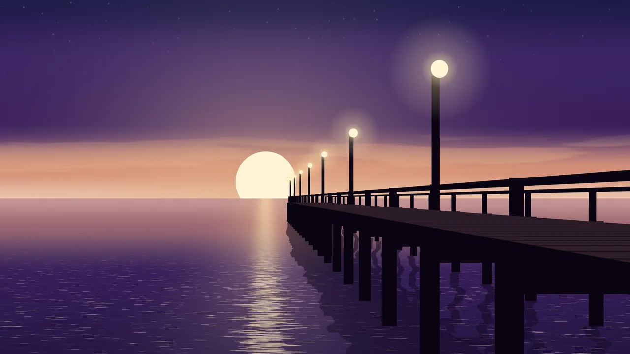 Dark Purple Pier Sunset desktop wallpaper in 4K