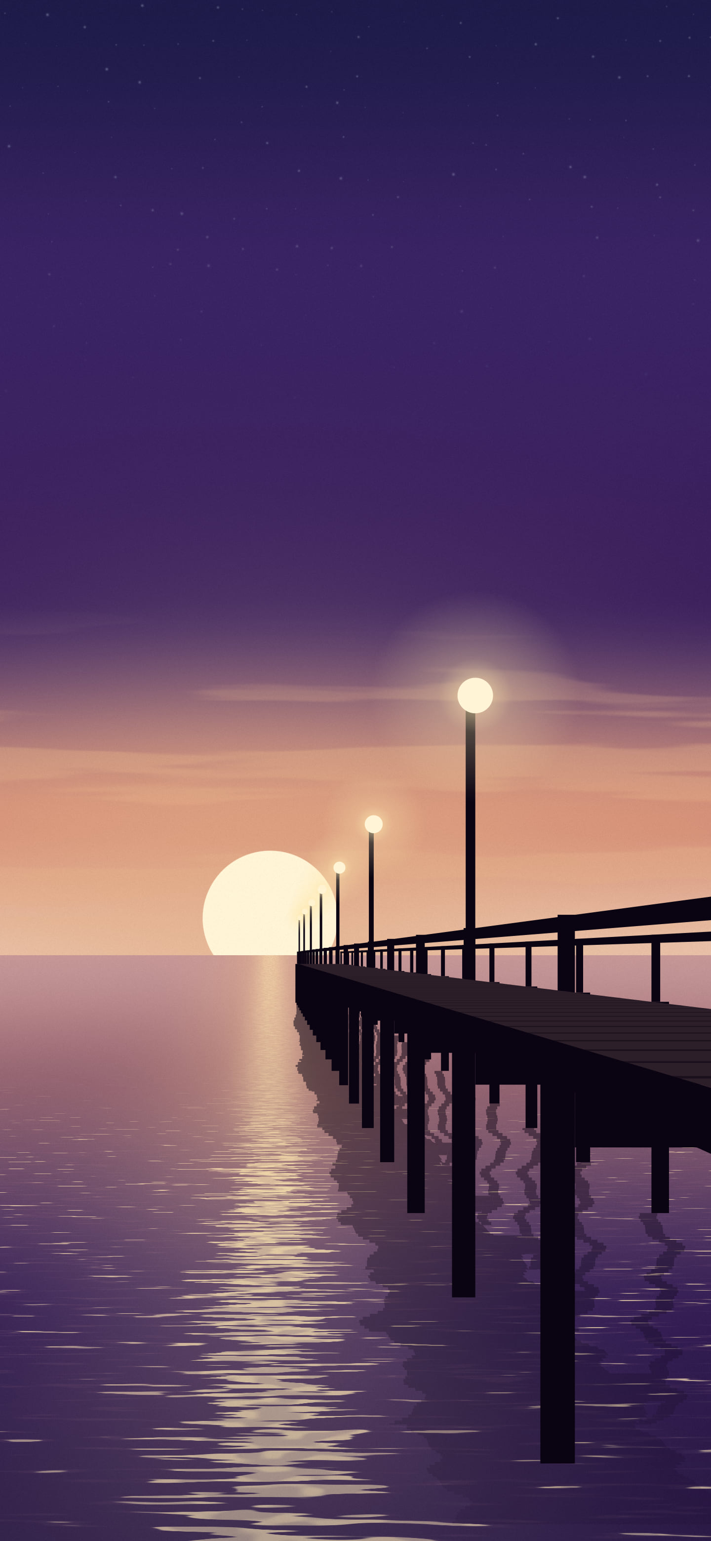 Dark Purple Pier Sunset wallpaper for iPhone and Android