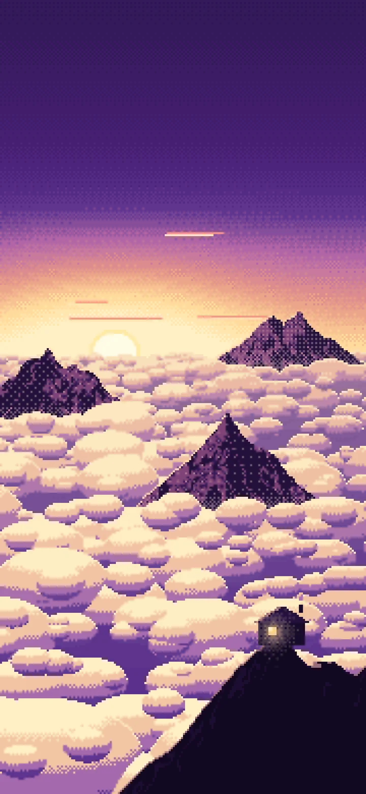 Dark Purple Pixel Art Above the Clouds at Sunrise wallpaper for iPhone and Android