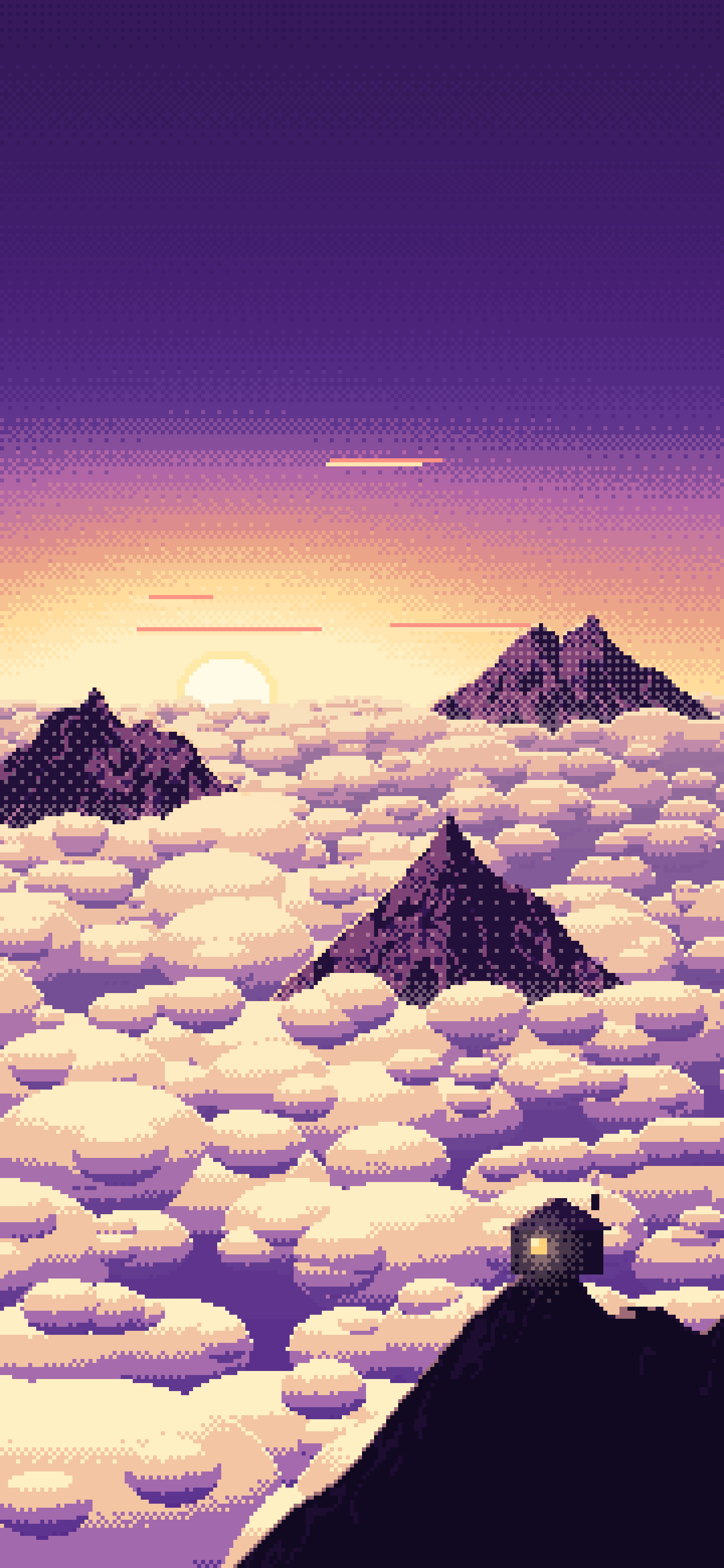 Dark Purple Pixel Art Above the Clouds at Sunrise wallpaper for iPhone and Android