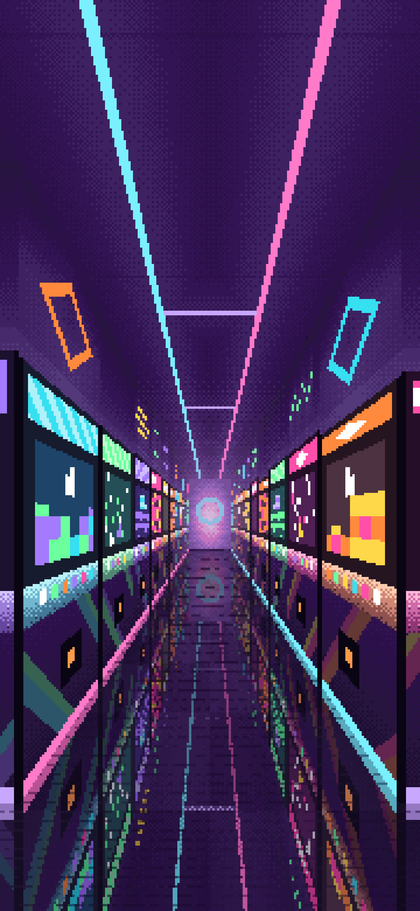 Dark Purple Pixel Art Arcade Aisle wallpaper for iPhone and Android