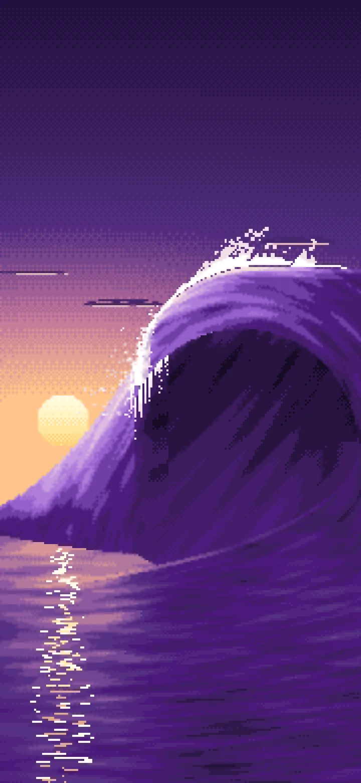 Dark Purple Pixel Art Barrel Wave at Sunset wallpaper for iPhone and Android