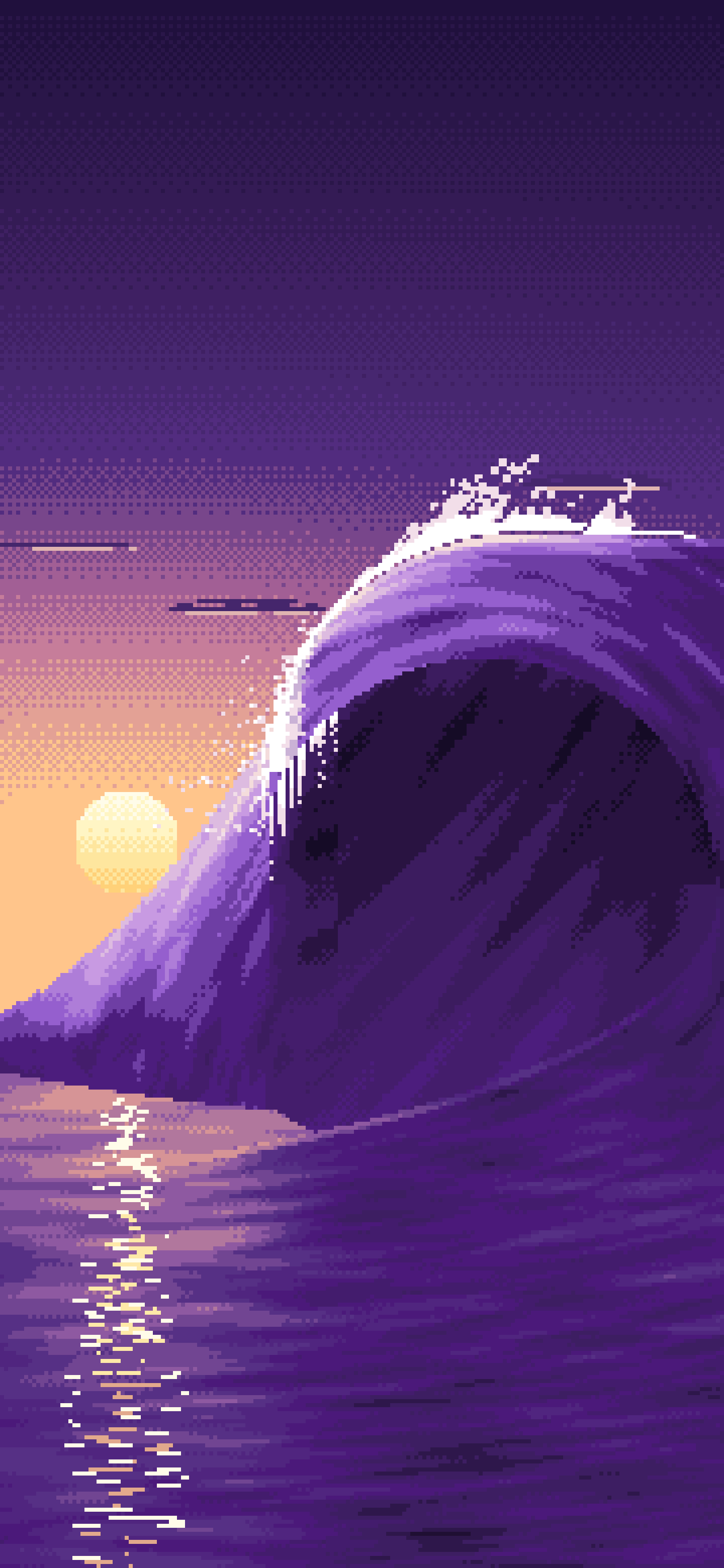 Dark Purple Pixel Art Barrel Wave at Sunset wallpaper for iPhone and Android