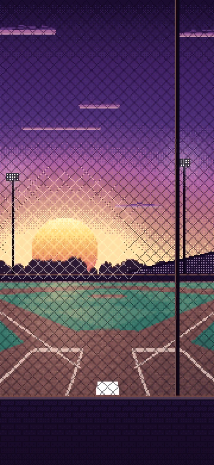 Dark Purple Pixel Art Baseball Field at Sunset wallpaper for iPhone and Android