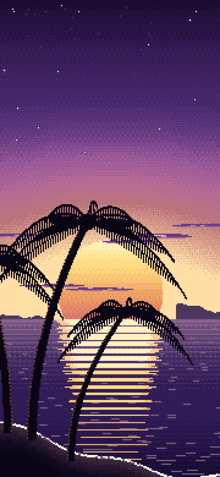 Dark Purple Pixel Art Beach Sunset wallpaper for iPhone and Android