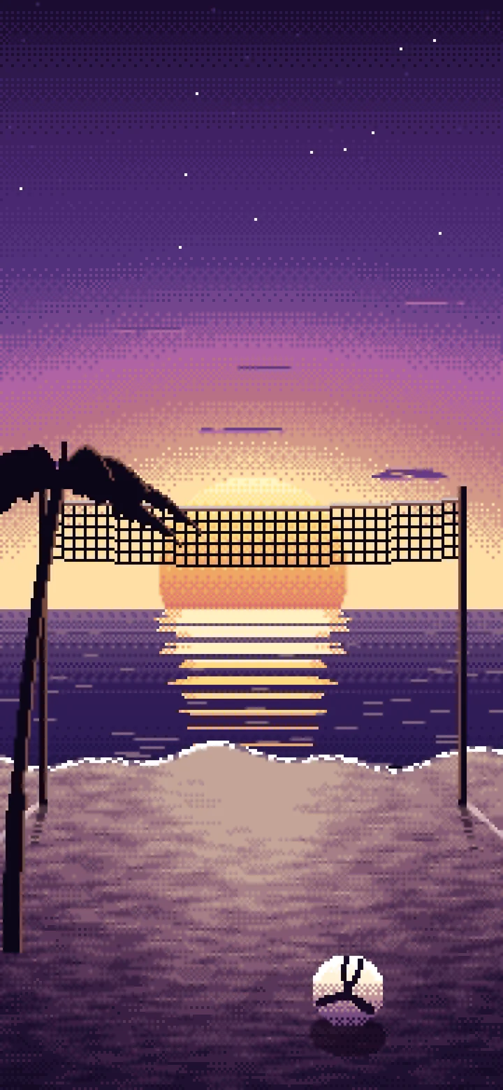 Dark Purple Pixel Art Beach Volleyball wallpaper for iPhone and Android