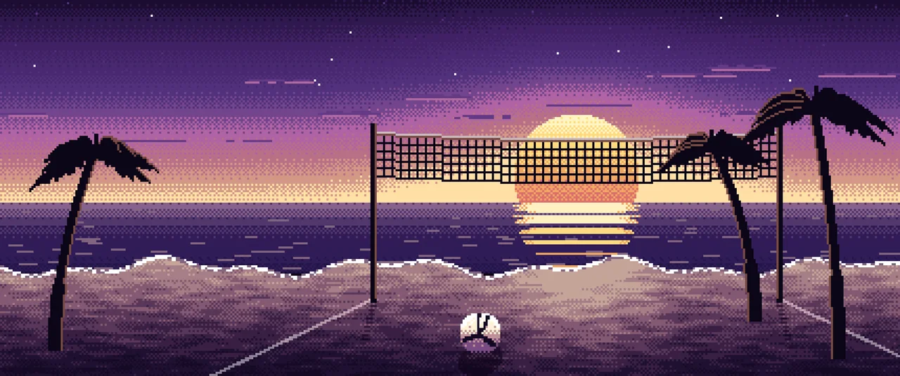 Dark Purple Pixel Art Beach Volleyball ultrawide wallpaper, 3440 × 1440