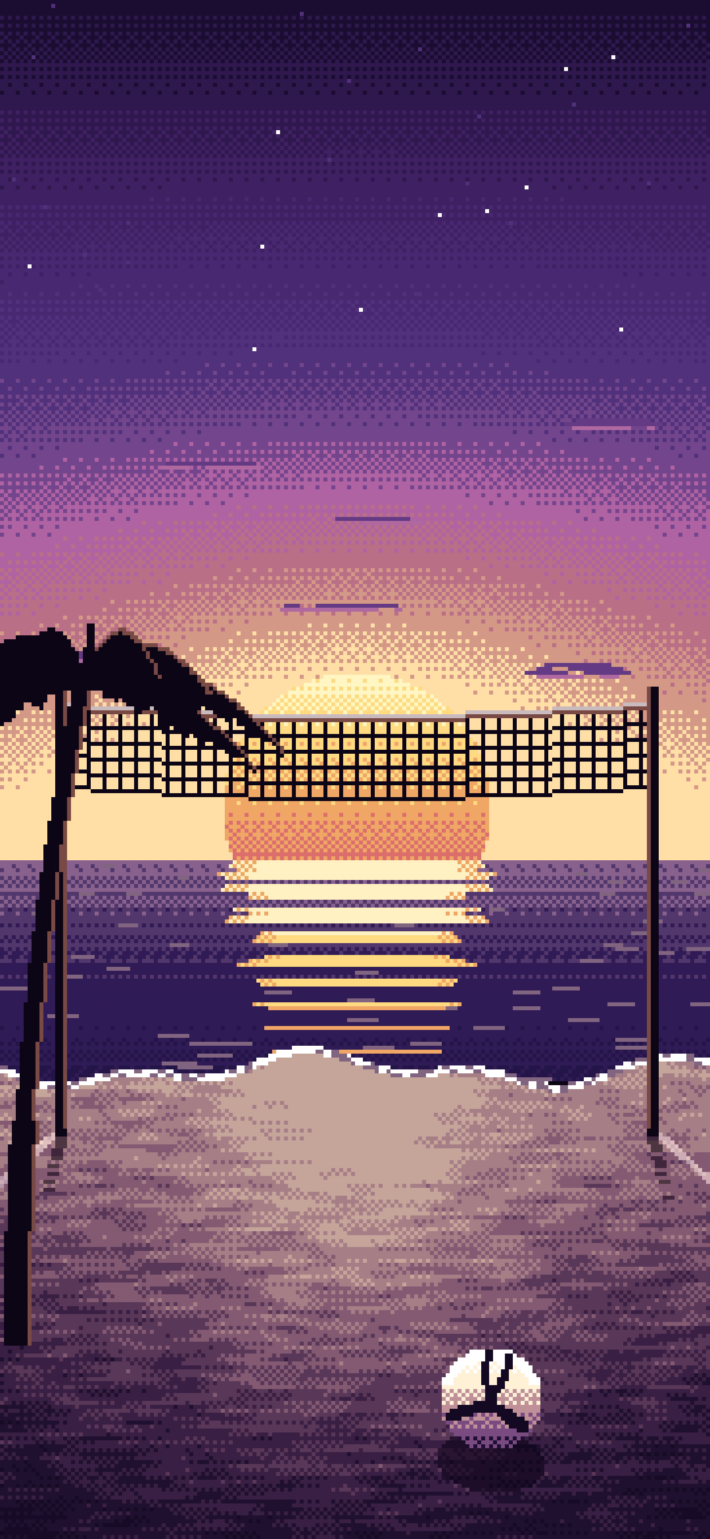 Dark Purple Pixel Art Beach Volleyball wallpaper for iPhone and Android
