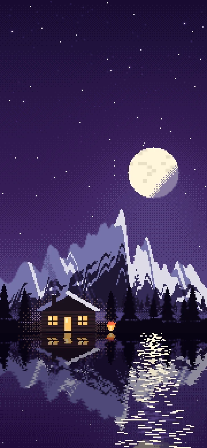 Dark Purple Pixel Art Cabin wallpaper for iPhone and Android