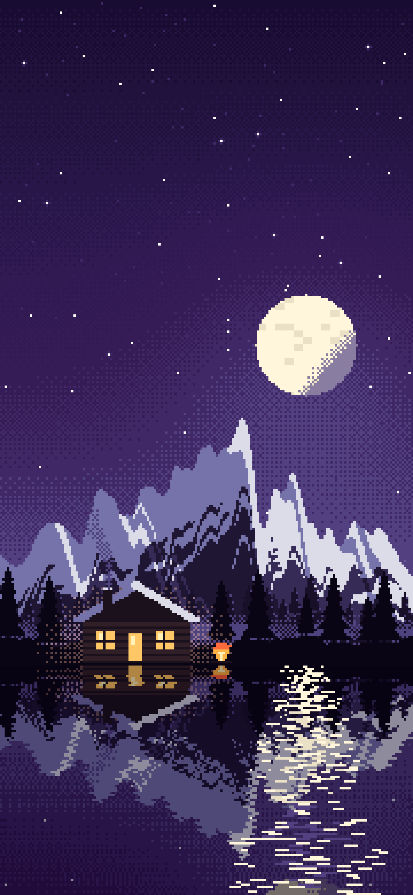 Dark Purple Pixel Art Cabin wallpaper for iPhone and Android