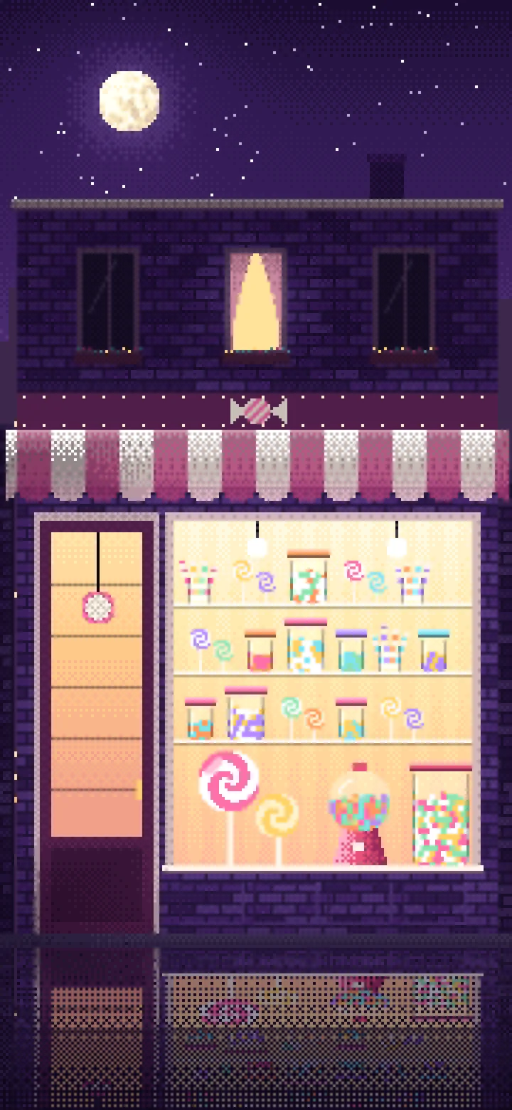 Dark Purple Pixel Art Candy Shop wallpaper for iPhone and Android