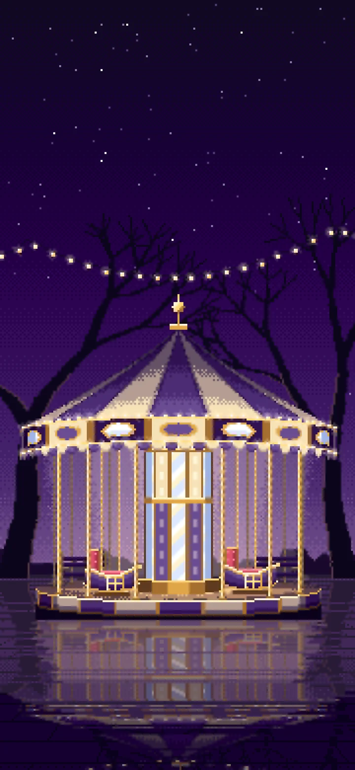 Dark Purple Pixel Art Carousel at Night wallpaper for iPhone and Android