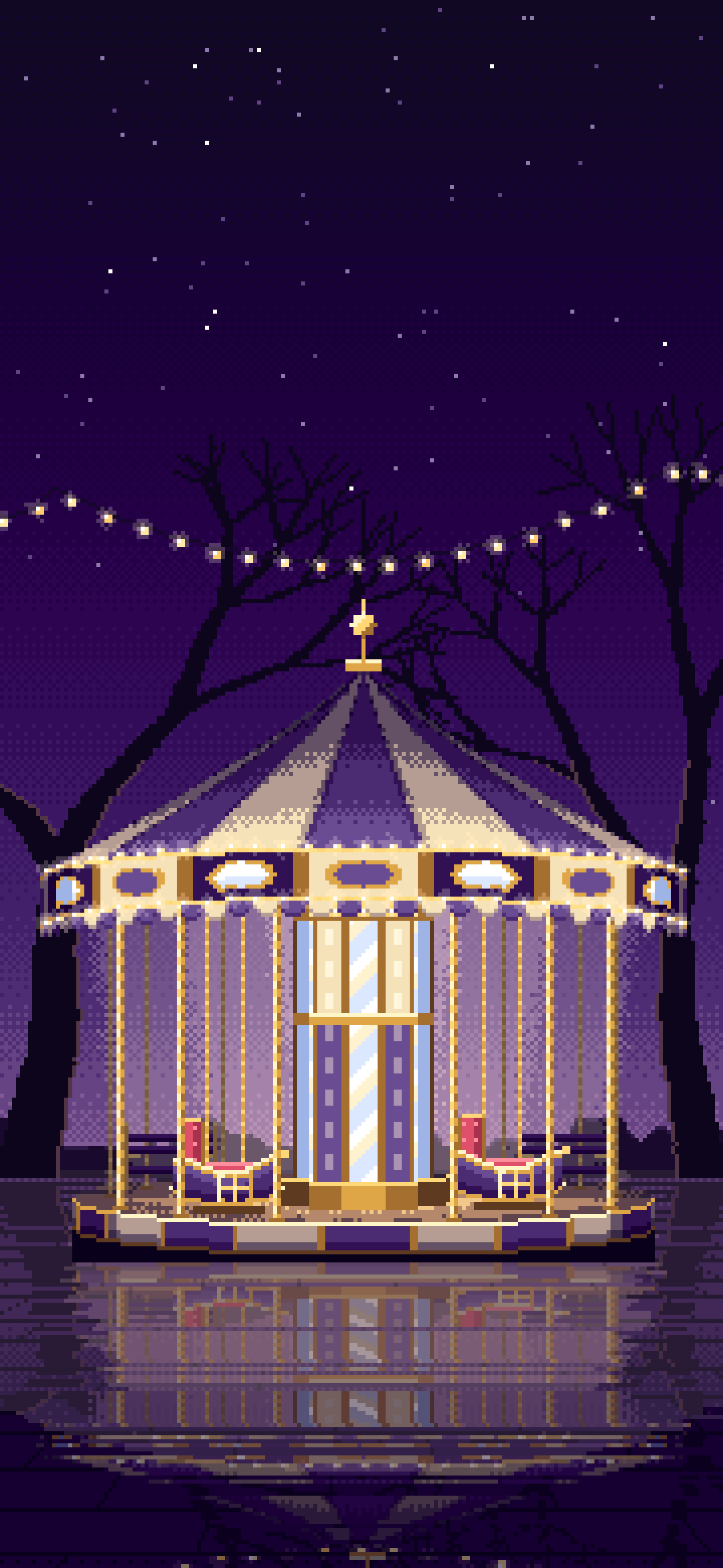 Dark Purple Pixel Art Carousel at Night wallpaper for iPhone and Android