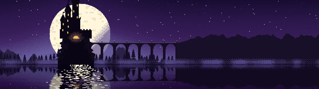 Dark Purple Pixel Art Castle dual monitor wallpaper, 7680 × 2160
