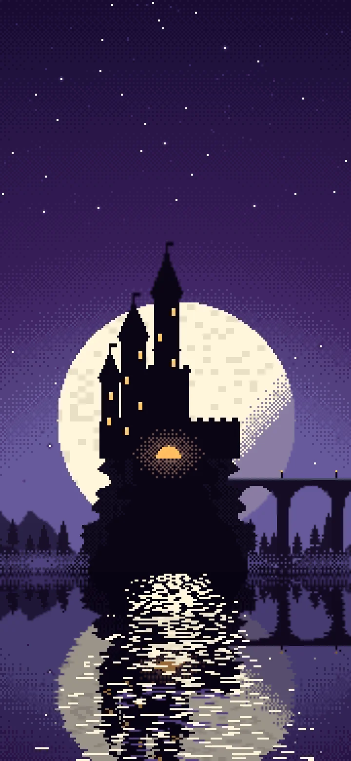 Dark Purple Pixel Art Castle wallpaper for iPhone and Android