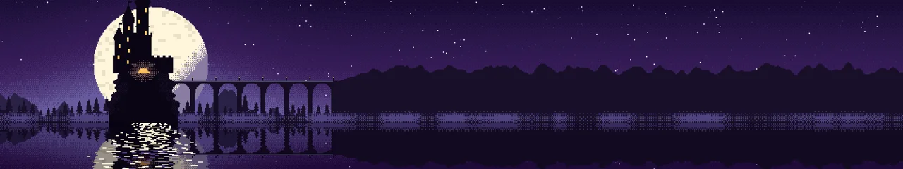 Dark Purple Pixel Art Castle triple monitor wallpaper, 7680 × 1440