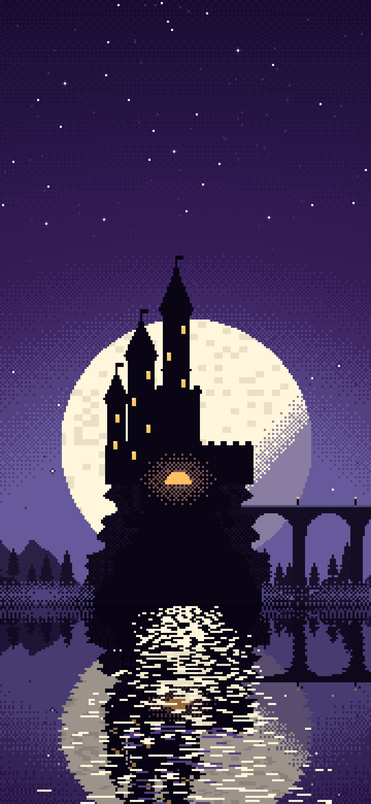 Dark Purple Pixel Art Castle wallpaper for iPhone and Android