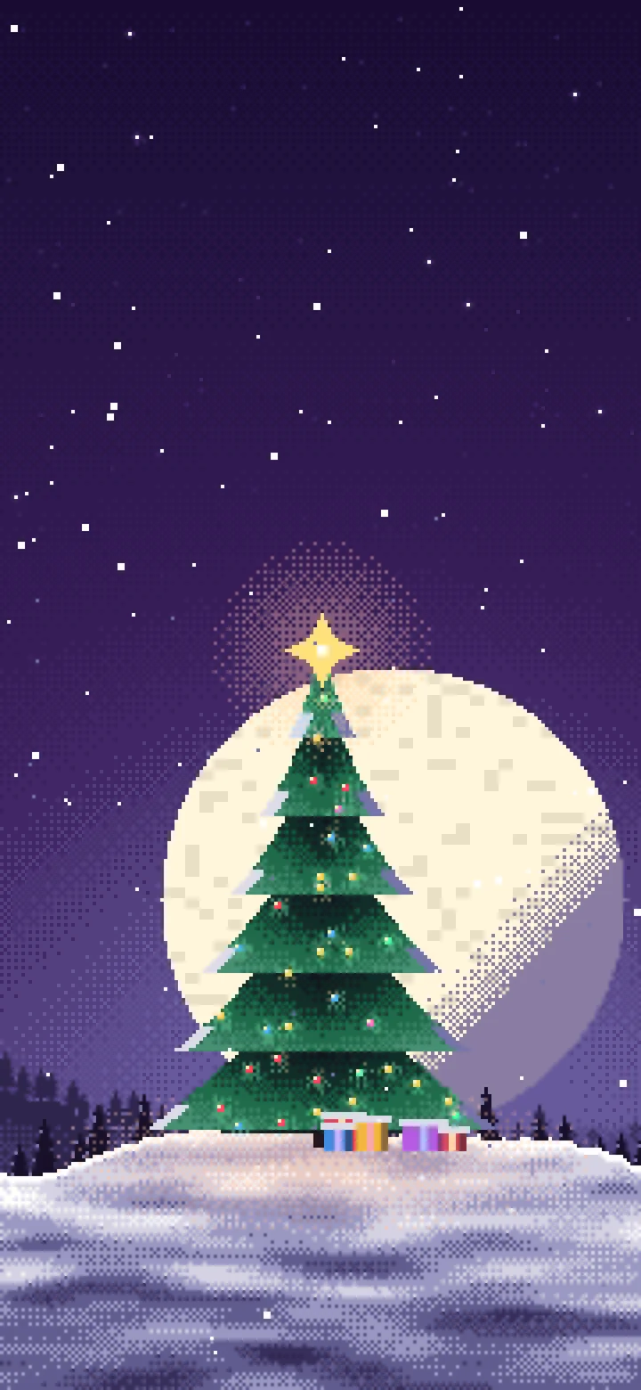 Dark Purple Pixel Art Christmas Tree wallpaper for iPhone and Android