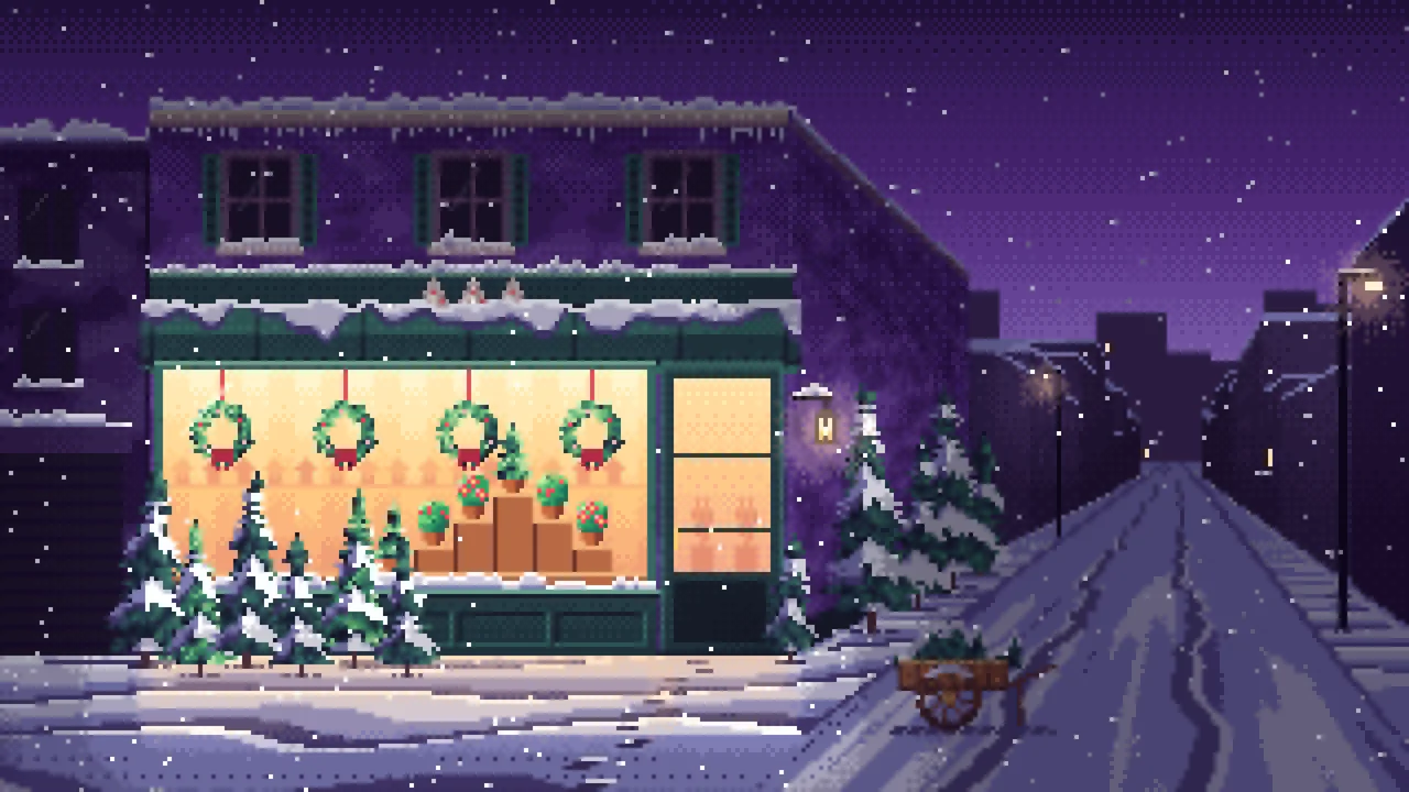 Dark Purple Pixel Art Christmas Tree Shop desktop wallpaper in 4K