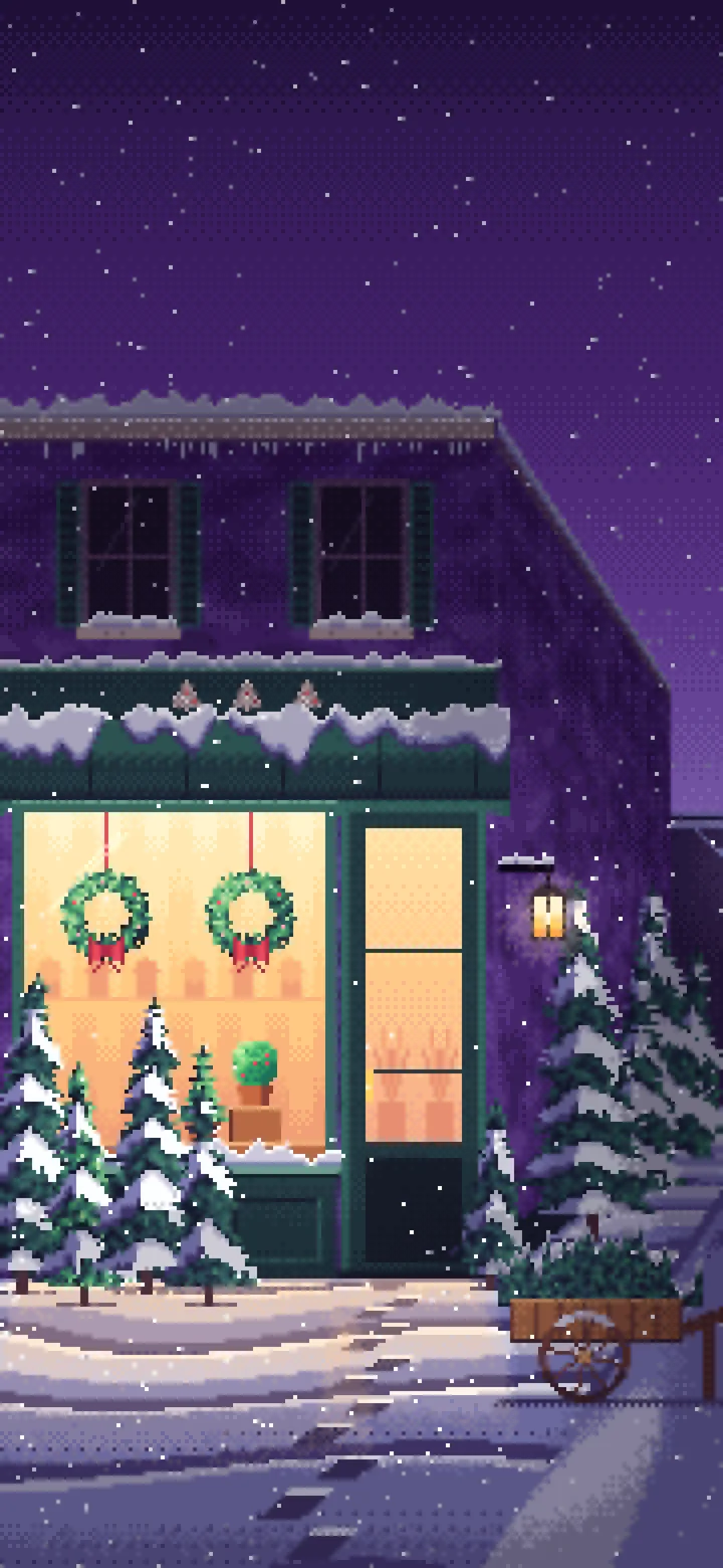 Dark Purple Pixel Art Christmas Tree Shop wallpaper for iPhone and Android