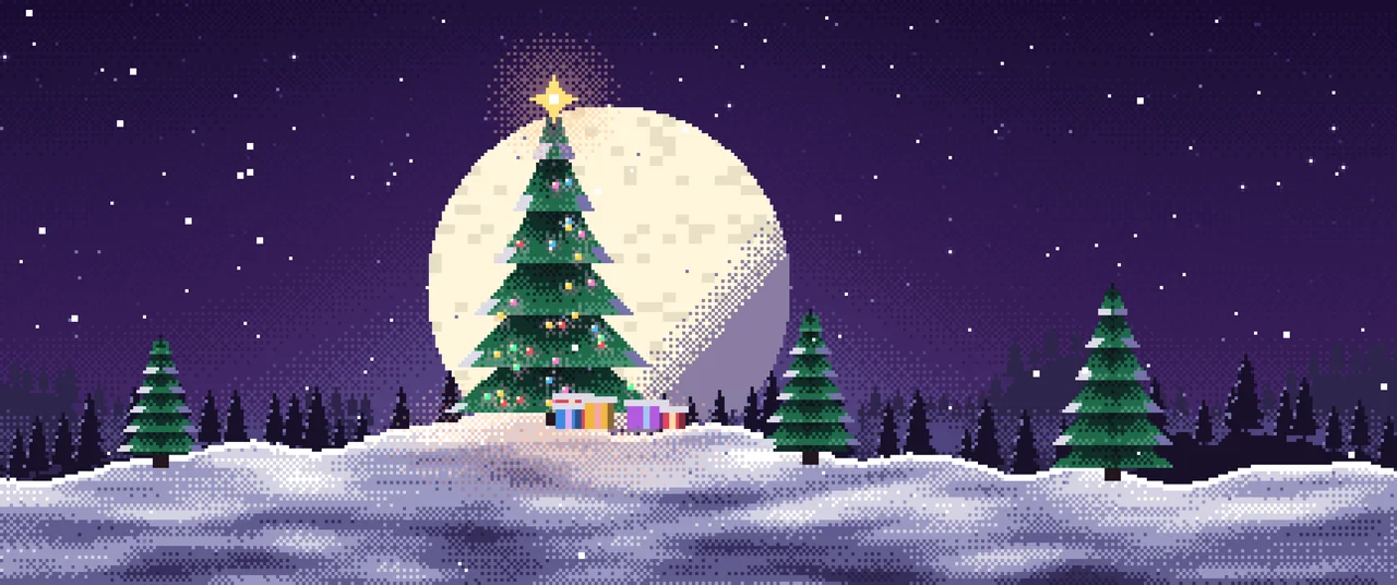 Dark Purple Pixel Art Christmas Tree ultrawide wallpaper, 3440 × 1440