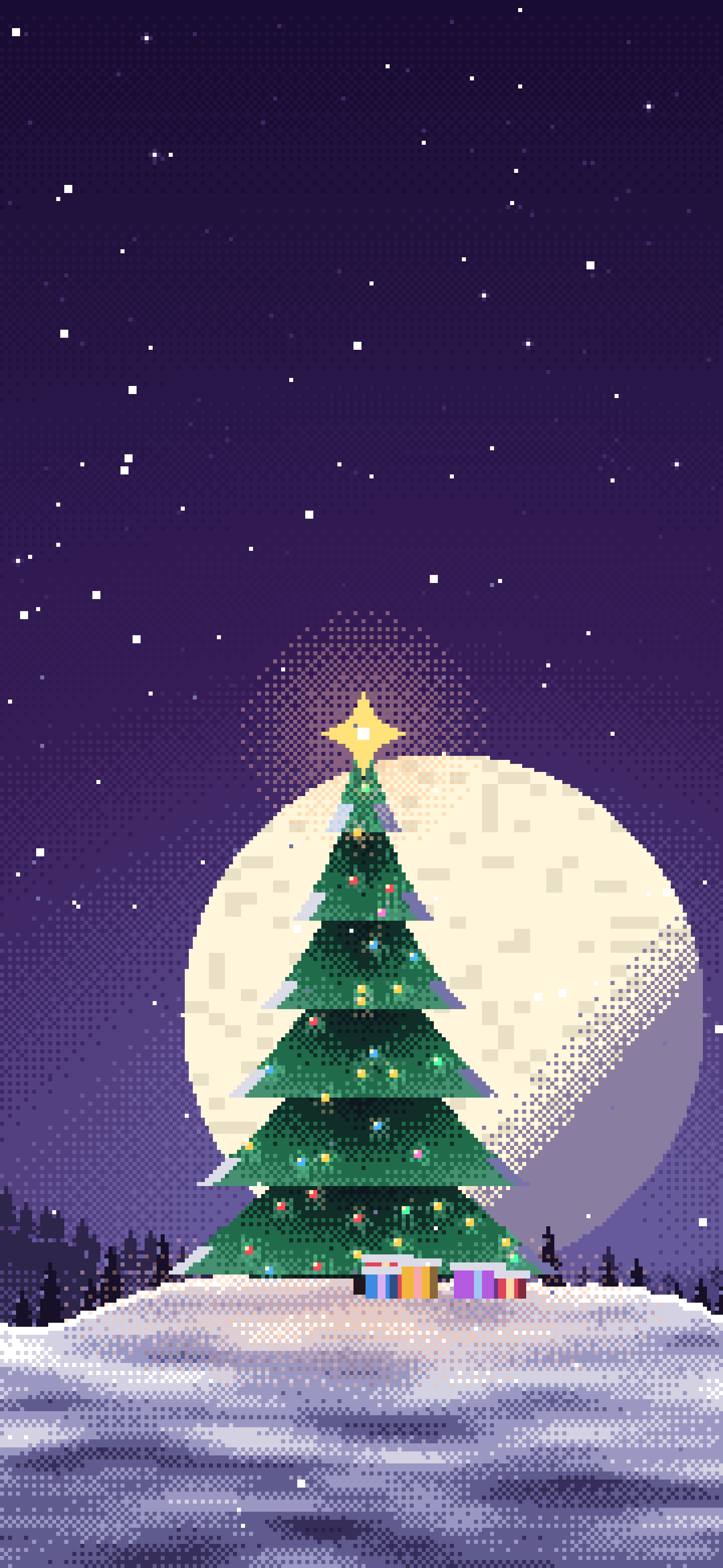 Dark Purple Pixel Art Christmas Tree wallpaper for iPhone and Android