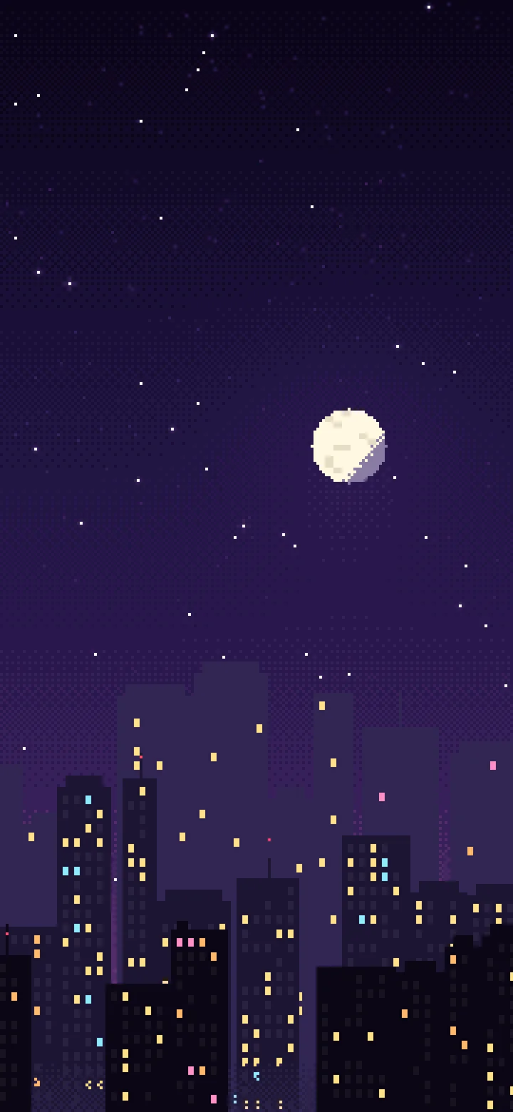 Dark Purple Pixel Art City wallpaper for iPhone and Android