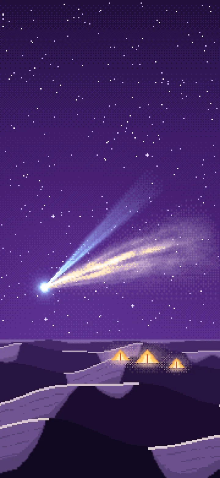 Dark Purple Pixel Art Comet Over the Desert wallpaper for iPhone and Android
