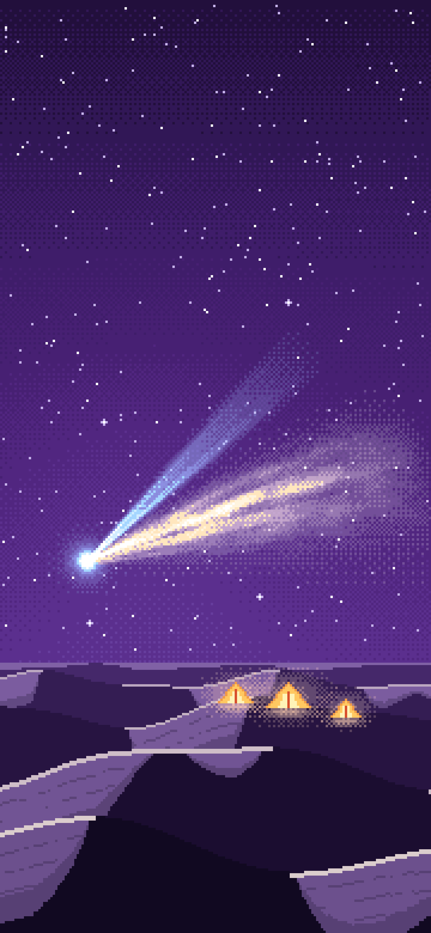 Dark Purple Pixel Art Comet Over the Desert wallpaper for iPhone and Android