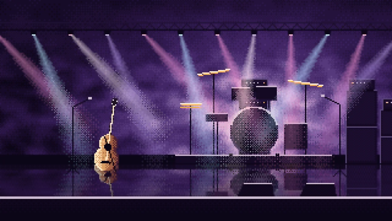 Dark Purple Pixel Art Concert Stage desktop wallpaper in 4K