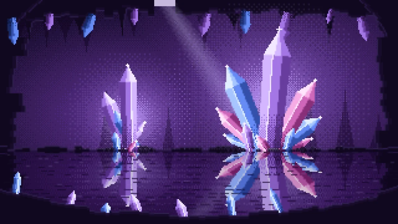 Dark Purple Pixel Art Crystal Cave desktop wallpaper in 4K