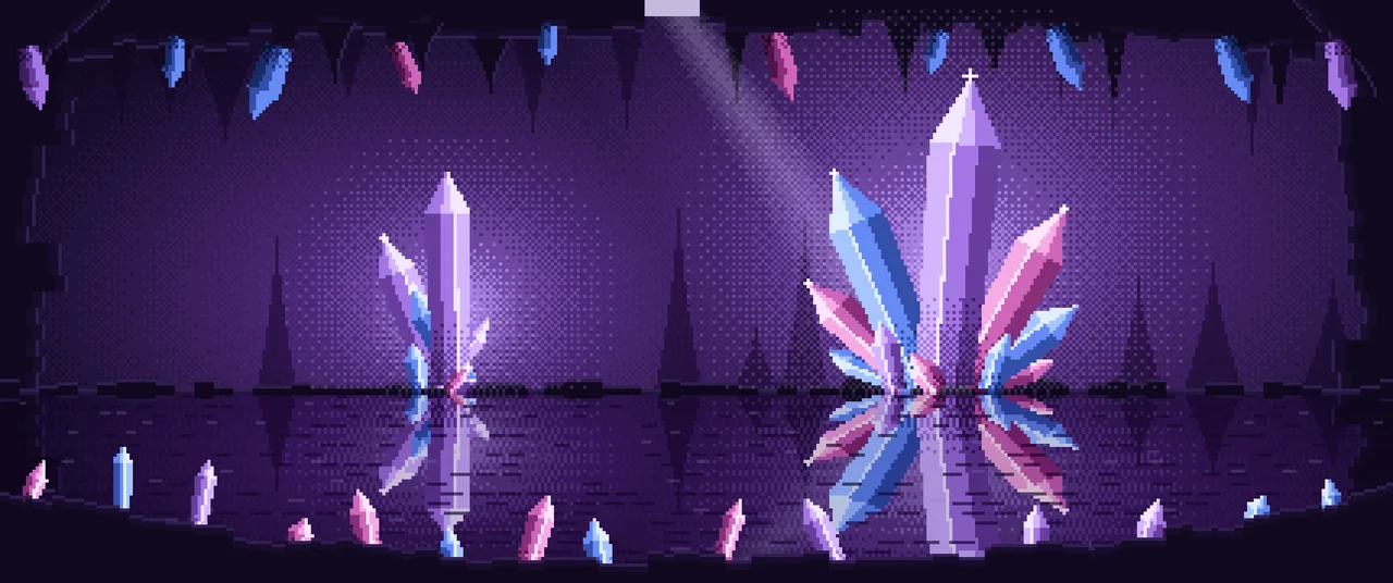 Dark Purple Pixel Art Crystal Cave ultrawide wallpaper, 3440 × 1440