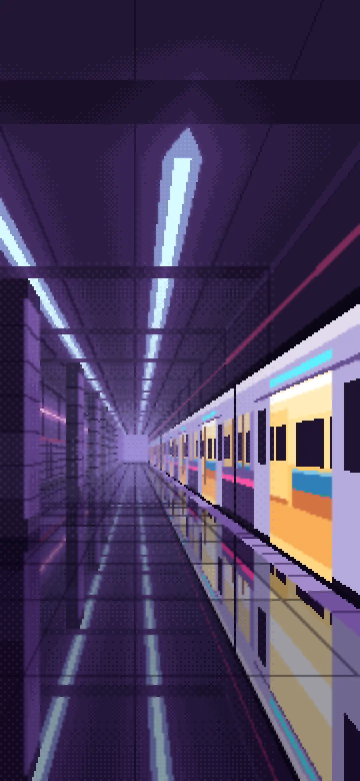 Dark Purple Pixel Art Cyberpunk Subway Station at Night wallpaper for iPhone and Android