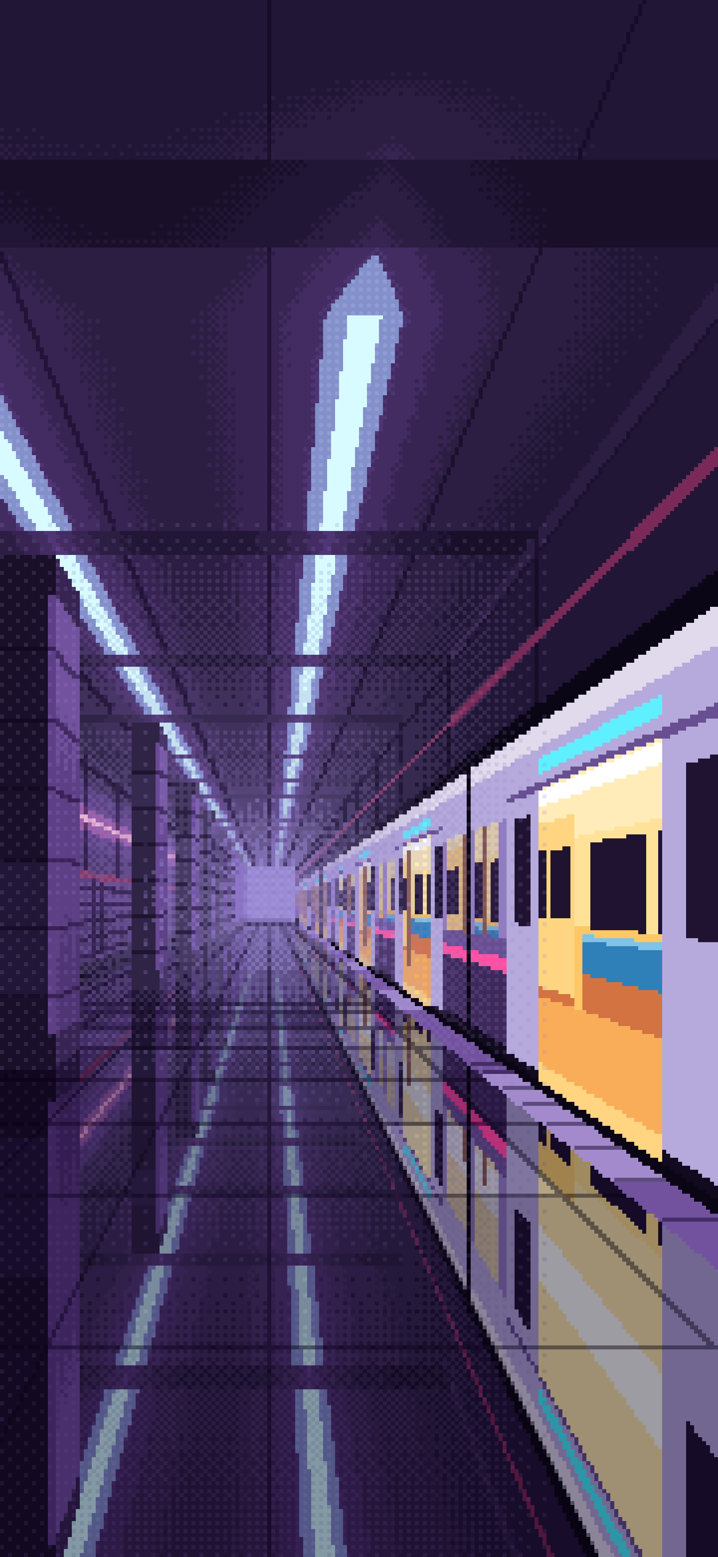 Dark Purple Pixel Art Cyberpunk Subway Station at Night wallpaper for iPhone and Android