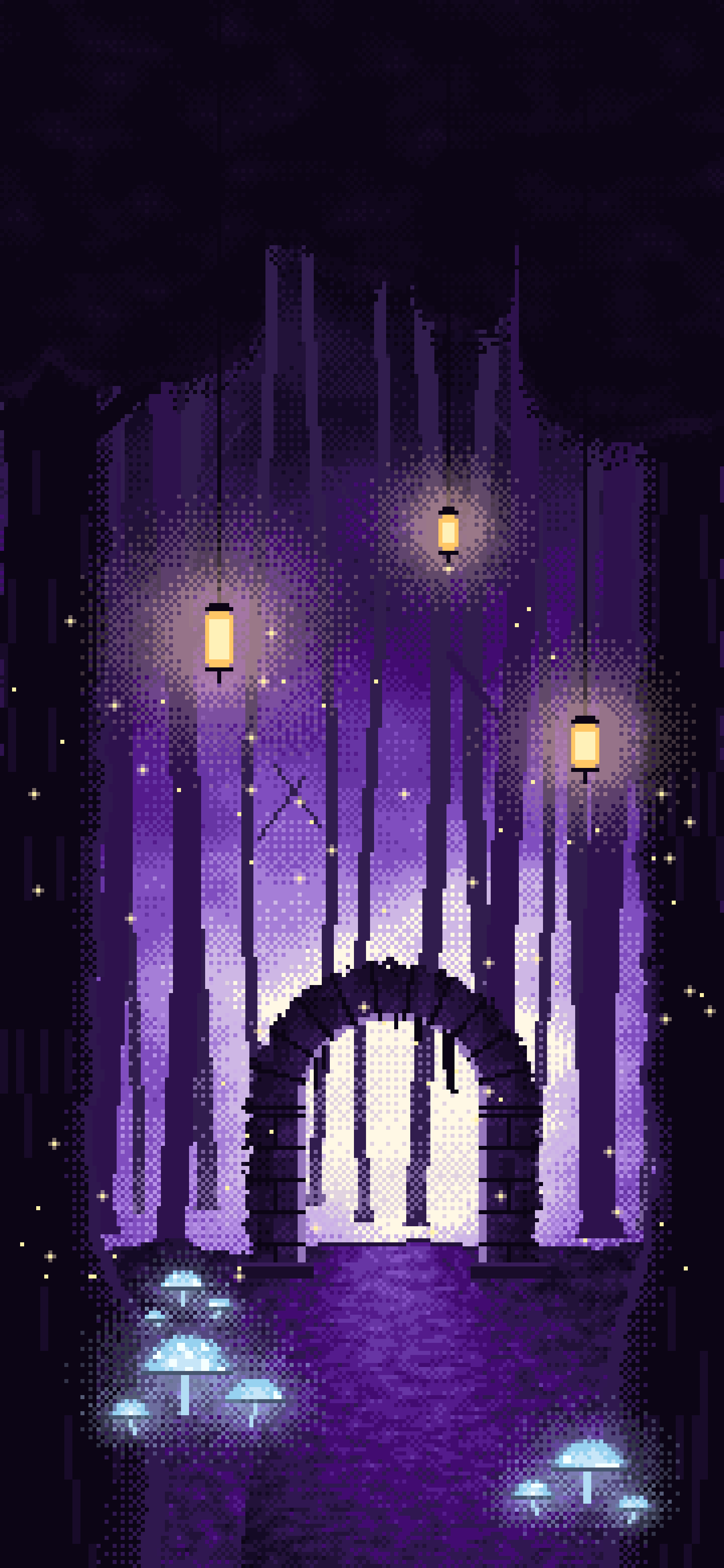 Dark Purple Pixel Art Enchanted Forest wallpaper for iPhone and Android