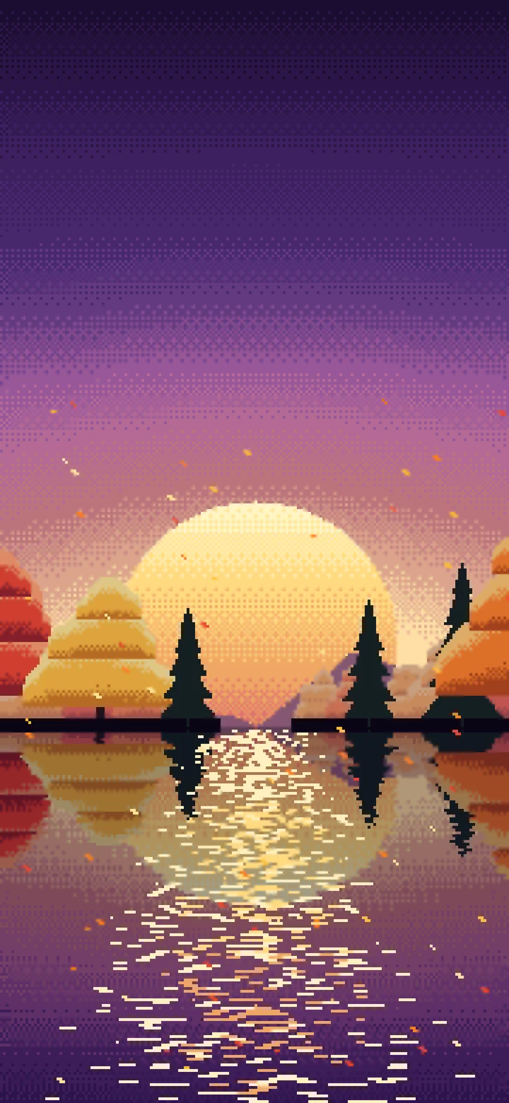 Dark Purple Pixel Art Fall Lake wallpaper for iPhone and Android