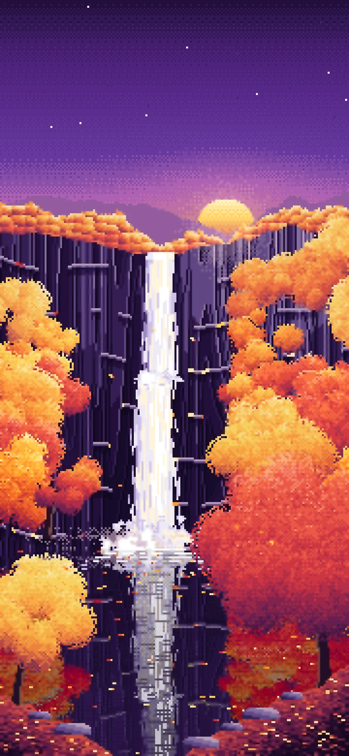 Dark Purple Pixel Art Fall Waterfall wallpaper for iPhone and Android