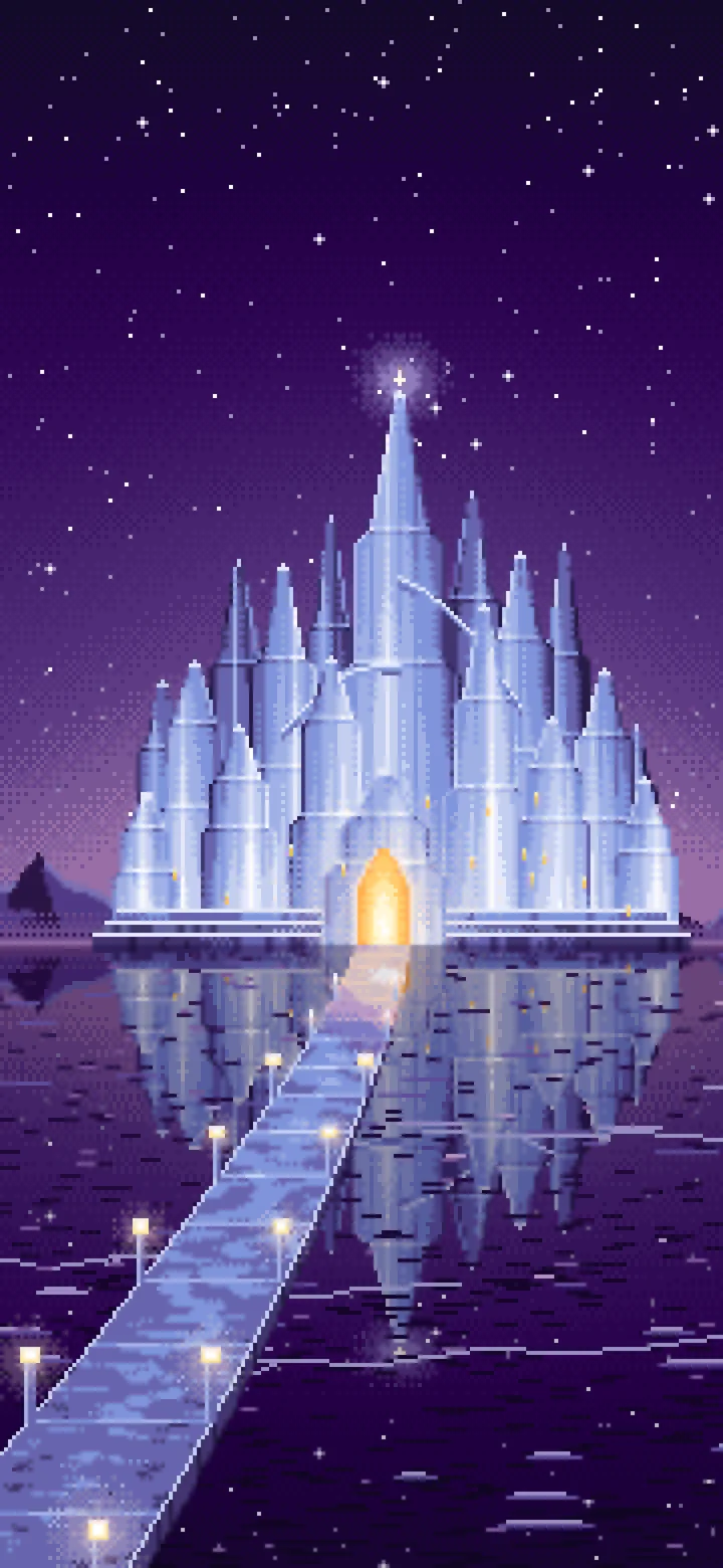 Dark Purple Pixel Art Fantasy Ice Palace wallpaper for iPhone and Android