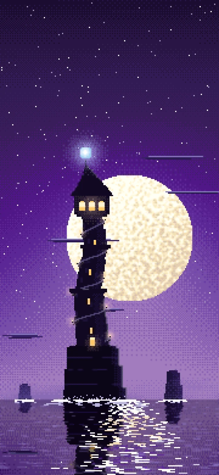 Dark Purple Pixel Art Fantasy Wizard Tower at Night wallpaper for iPhone and Android