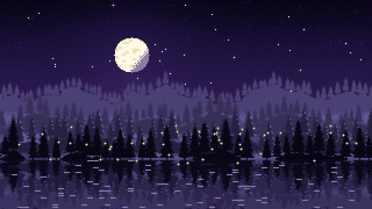 Dark Purple Pixel Art Forest desktop wallpaper in 4K