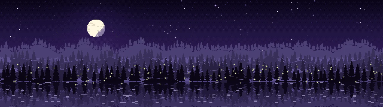 Dark Purple Pixel Art Forest dual monitor wallpaper, 7680 × 2160