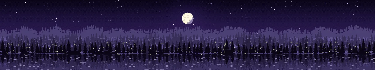 Dark Purple Pixel Art Forest triple monitor wallpaper, 7680 × 1440