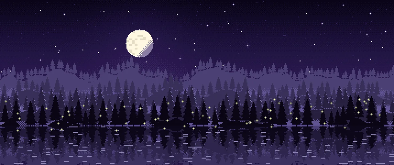 Dark Purple Pixel Art Forest ultrawide wallpaper, 3440 × 1440