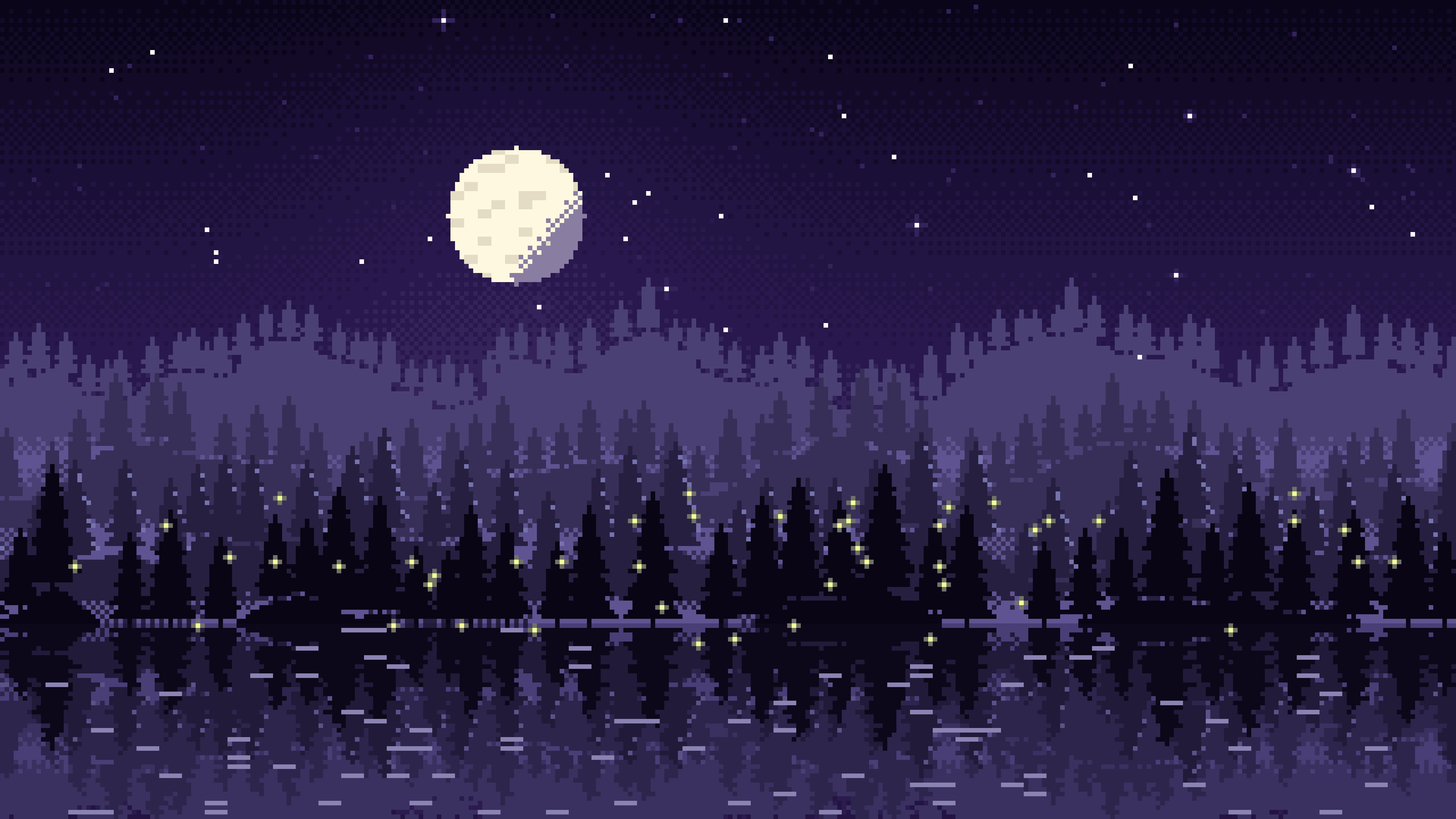 Dark Purple Pixel Art Forest desktop wallpaper in 4K
