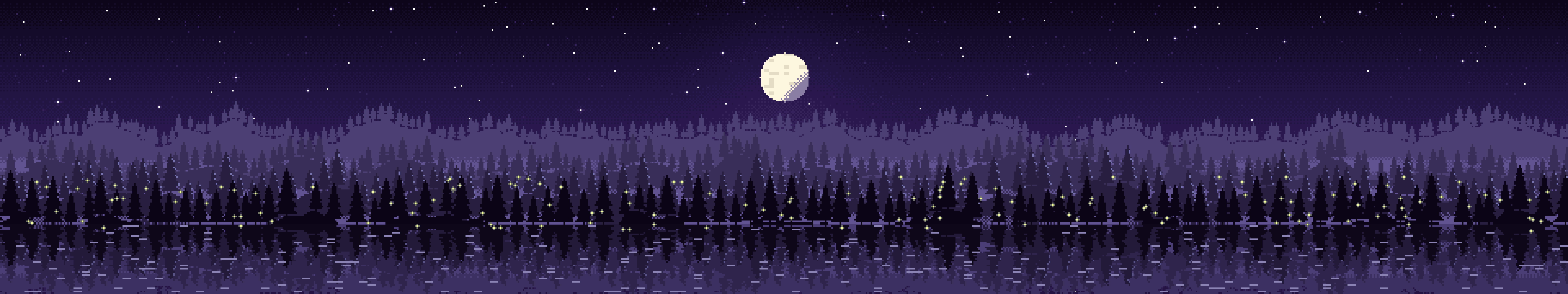 Dark Purple Pixel Art Forest triple monitor wallpaper, 7680 × 1440